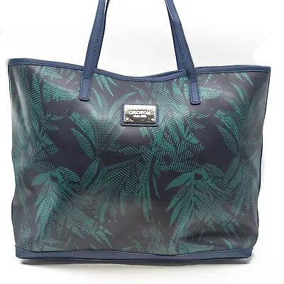 $110 • Buy OROTON Leaf Print Large Sized Tote Bag - Leather - Blue / Aqua 