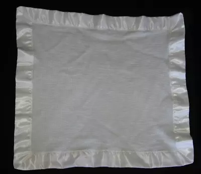 Vintage Baby Security Blanket White Thermal Lovey Mini Morgan Satin Trim 20x21  • $59.99