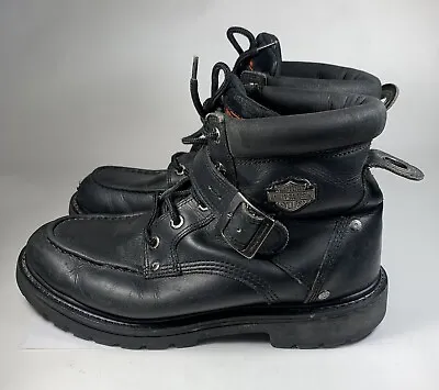 HARLEY DAVIDSON BOOTS MEN 10.5 Strap Lace Up Black Leather Ankle Biker 91835 • $31.49