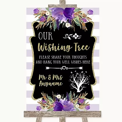 £34.95 • Buy Gold & Purple Stripes Wishing Tree Personalised Wedding Sign