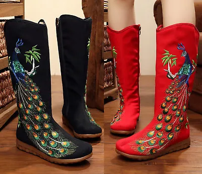 £31.08 • Buy Womens Casual Chinese Handmade Embroidered Floral Flat Shoes Comfort Cloth Boots