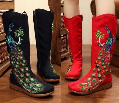 £31.08 • Buy Womens Casual Chinese Handmade Embroidered Floral Flat Shoes Comfort Cloth Boots
