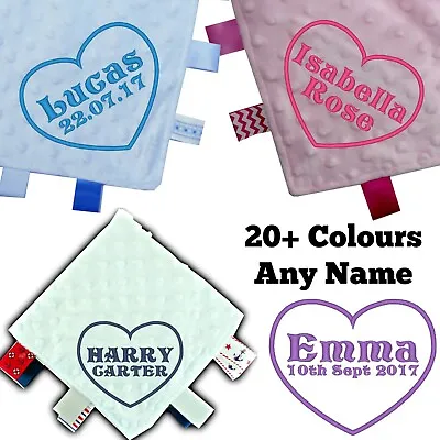 Heart  Baby Taggie Taggy Comforter Name Personalised Taggy Embroidered Date • £6.99