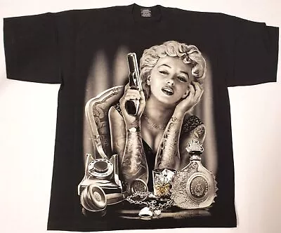 Marilyn Monroe T-shirt Gun Tattoo Art Urban Streetwear Tee Men's Black New • $15.99