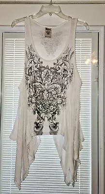 Ladies Vocal Large White & Gray Tunic With Opalesque Gems • $12