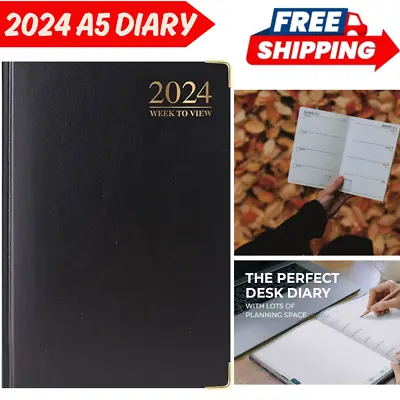 2024 A5 Week To View Black Diary Calendar Year Weekly Diary Journal And Planner • £4.99