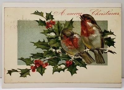 Merry Christmas Birds Holly Berry 6x4 Reproduction Of An 1874-1895 Postcard E10 • $4.95