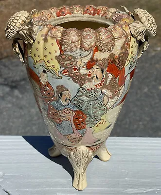 Antique 19th C. Japanese Meiji Satsuma Enamel Tripod Jar Vase Bottom Footed • $97.75