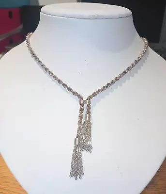 Vintage Signed 925 Silver Rope Link Chain Lariat Style Necklace 18  Long   14.7g • £24.99