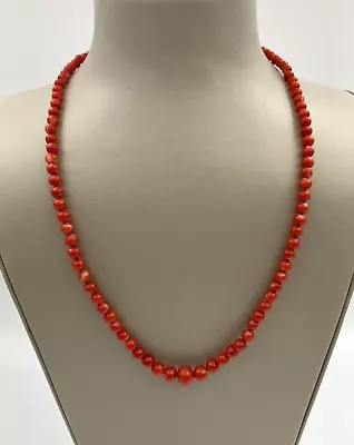 Vintage Natural Mediterranean Red Coral Bead Necklace With Gia • $1200