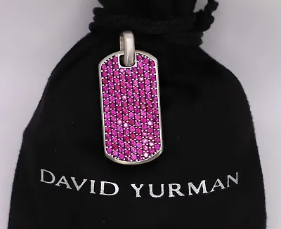 David Yurman Men's Sterling Silver 35mm Streamline With Ruby Dog Tag Pendant 925 • $489.99