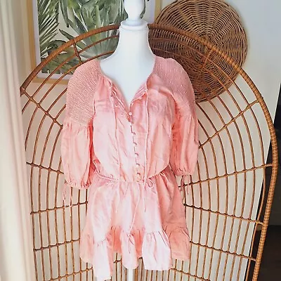 SABO SKIRT Dress XS Pink Balloon Puff Sleeve Linen Cotton Mini Boho Hippie Cute • $35.86