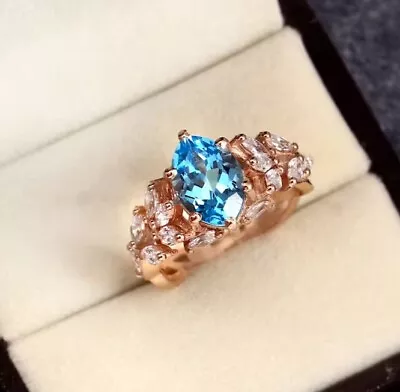 3Ct Marquise Lab Created Blue Topaz Solitaire Women Ring 14K Rose Gold Plated • $90