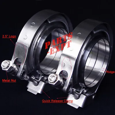 $29.60 • Buy 2X 2.5  Inch V-Band Flange&Clamp Kit For Turbo Exhaust Downpipes Stainless Steel