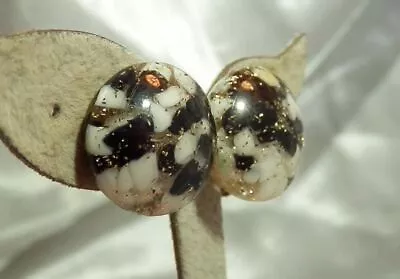 £23.60 • Buy Gold Foil Confetti Black And White Round Lucite Vintage 60's Clip Earrings 640o2