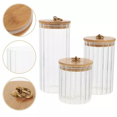  3 Pcs Candy Buffet Containers Glass Canisters Jar With Ring Lid Stripe • £33.78