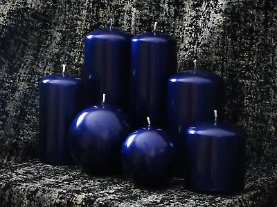 HIGH GLOSS COBALT / NAVY BLUE DECORATIVE CANDLES IN PILLAR OR BALL SHAPE Gift  • £3.70