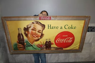 Large 62  Vintage 1952 Coca Cola Soda Pop With Frame 2 Side Sign • $750