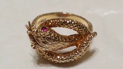 HEAVY 9ct YELLOW SOLID GOLD PIT VIPER SNAKE RING With RUBIES For Eyes.Size N1/2  • £889.99