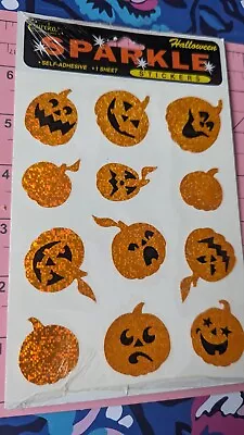 Vintage Eureka Halloween Stickers Sparkle Stickers Pumpkins 1 Sheet New In Pack • $15
