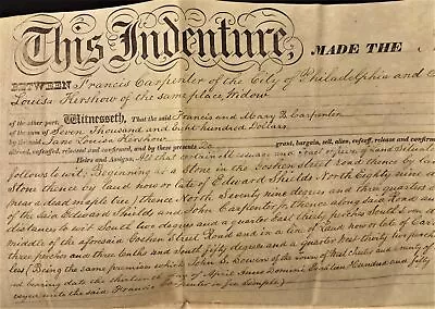 1848 Antique DEED Philadelphia Pa FRANCIS CARPENTER West Goshen JANE KERSHOW • $124.95