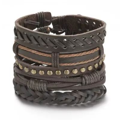 6pcs Mens Punk Leather Wrap Braided Bracelet Wristband Bangle Cuff Jewelry Gift • $2.84