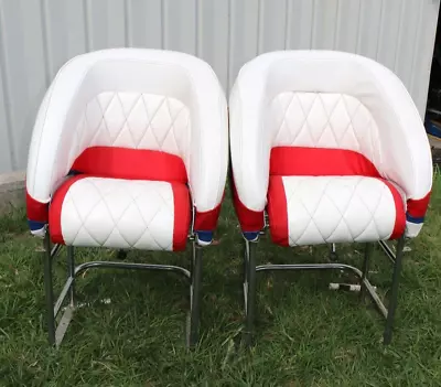 Marine Boat Bolster Passenger Seat Set / Pair Of Red / White / Blue Chairs • $1500