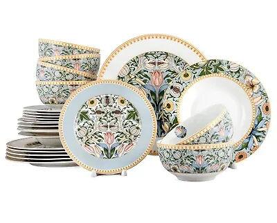 24pc Bone China Dinner Service Set Porcelain Dinnerware MORRIS GARDEN Turquoise • $97.30