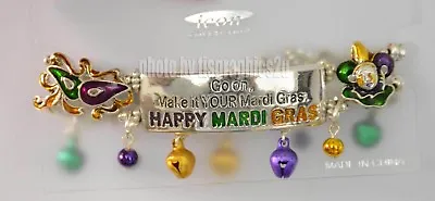 Mardi Gras Bracelet / Silver-tone Stretch / Fat Tuesday ~ Jester ~ Masks • $13.99