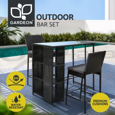 Gardeon 3 PCS Outdoor Bar Table Stools Set Patio Furniture Dining Chairs Wicker • $252.95