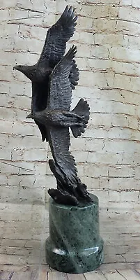 Western Bronze Marble Two Eagle In Flight Statue Art Deco Sculpture Figurine LRG • $359.40