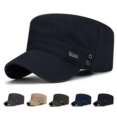 Washed Cotton Cadet Hat Flat Top Caps Military Cap Hats Baseball Wearproof • £6.18