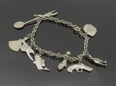 925 Sterling Silver - Vintage Shiny Assorted Charm Twist Chain Bracelet - BT7922 • $90.50