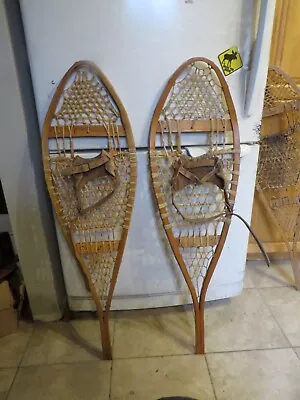 Vintage Wooden Snowshoes Size   40`` Long By  12  `` Wide  Nice   (3787 • $54.99