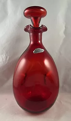 Vintage Blenko Ruby Red Pinched Decanter With Stopper 10” Tall • $79.99