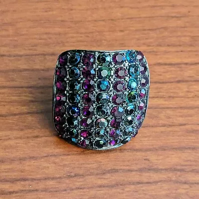 Mini Rhinestones Colorful Vintage Inspired Stretch Cocktail Ring • $7.50