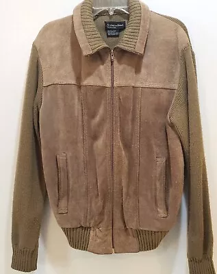 Vintage Abraham & Strauss Men's Suede Tan Acrylic Cardigan Sweater Zip Up Size M • $31.95