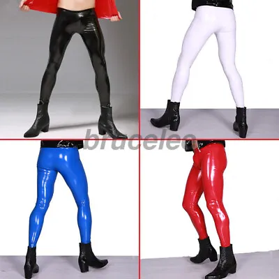 Sexy Men Faux Latex Leggings Stretch Wet Look Shiny Leather Trousers Clubwear • £29.99