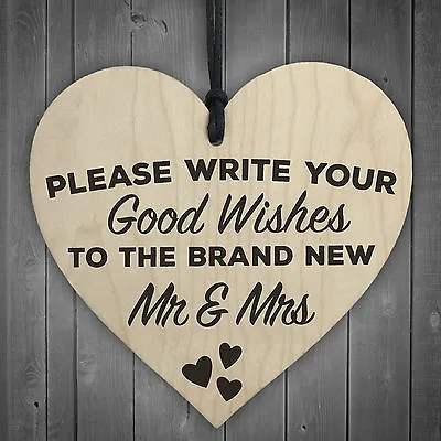 Good Wishes New Mr Mrs Wooden Hanging Heart Wedding Sign Congratulations Plaque • £3.99