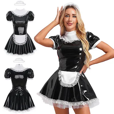 Women's Maid Apron Costume PVC Leather Cosplay Lingerie Outfits Dress Halloween • $6.15