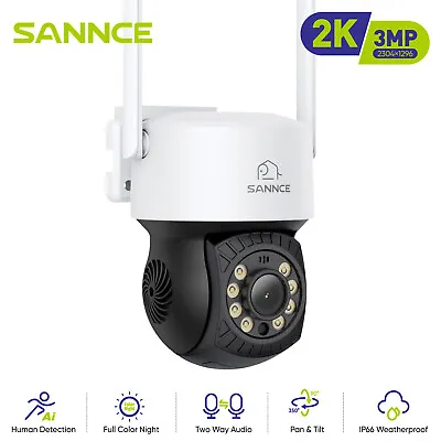 SANNCE 3MP PT Wireless CCTV IP Camera Color Night Vision 2K WIFI Auto Track IP66 • £32.99