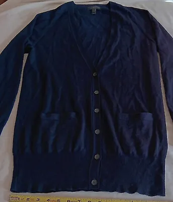 J Crew 100% Merino Wool Medium Very Dark Navy Blue Cardigan Pockets Button Down • $24