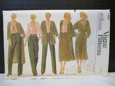 Vogue Pattern 7164 Misses Size 12 Blouse Coat Belt Skirt Pants Uncut Vintage • $10.39