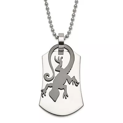 Stainless Steel Polished & Black Enamel Lizard Necklace • $29.99