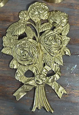 Set Of 3 Brass Roses Bouquet Curtain Tie Backs Floral Hook Towel Robe Home Decor • $29.95