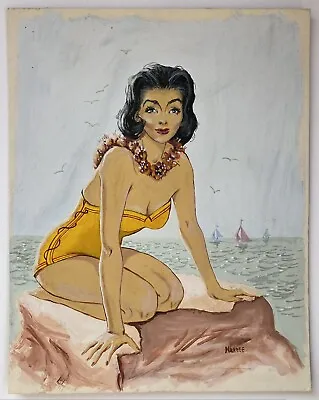 Nancy Wostrel VTG Female Pinnup Portrait Coastal Nautical Illustration Painting • $1000