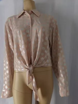 MICHAEL KORS Blouse Shirt Top Medium Pink Silver Print Hi-Low Waist Tie NWT • $28