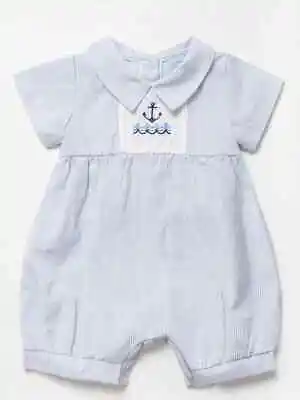 Baby Boys Romper Suit Outfit Spanish Romany Design Sailor Anchor Blue Stripes • £12.95
