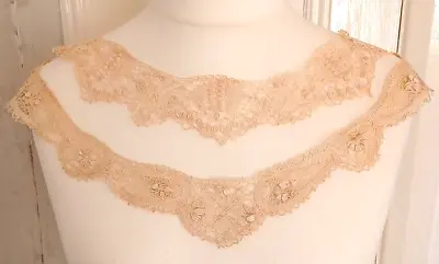 2 Maltese Antique Lace Decolletage Evening Dress Collars ~ Gold Silk Bobbin Lace • £25