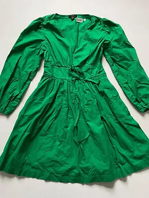 J Crew Dress Womens 0 Green Poplin  Puff Sleeve Drawstring Lined Pockets • $21.84
